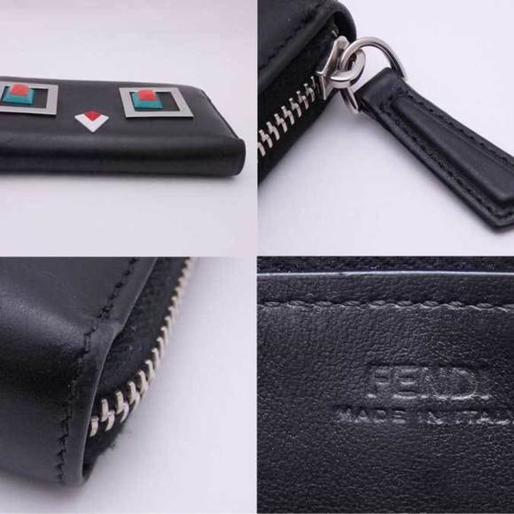 Fendi FENDI Round Zipper Long Wallet Leather Black x Multicolor Silver Women'... - Picture 5 of 5